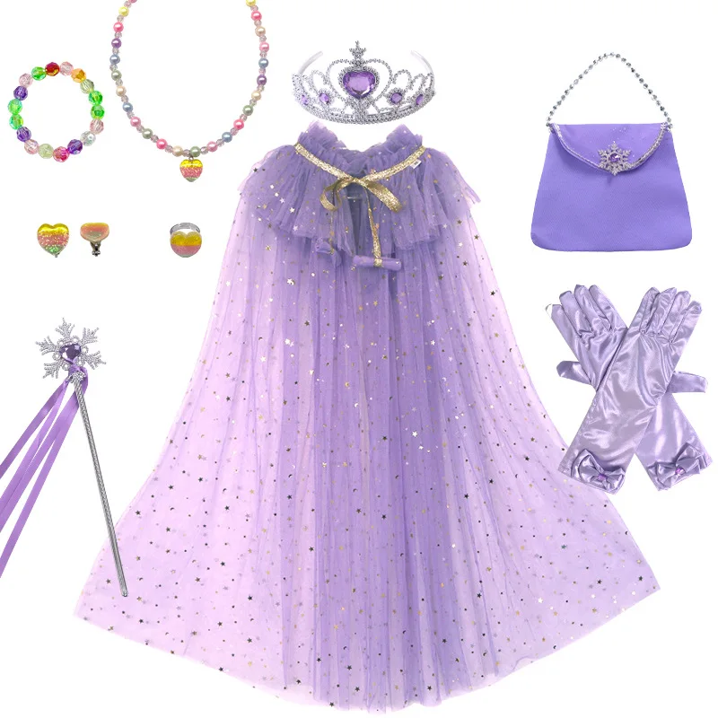 Elsa Rainbow Birthday Party Halloween Dressing Up Princess Dress Cloak Cape Anime Costume for Girls