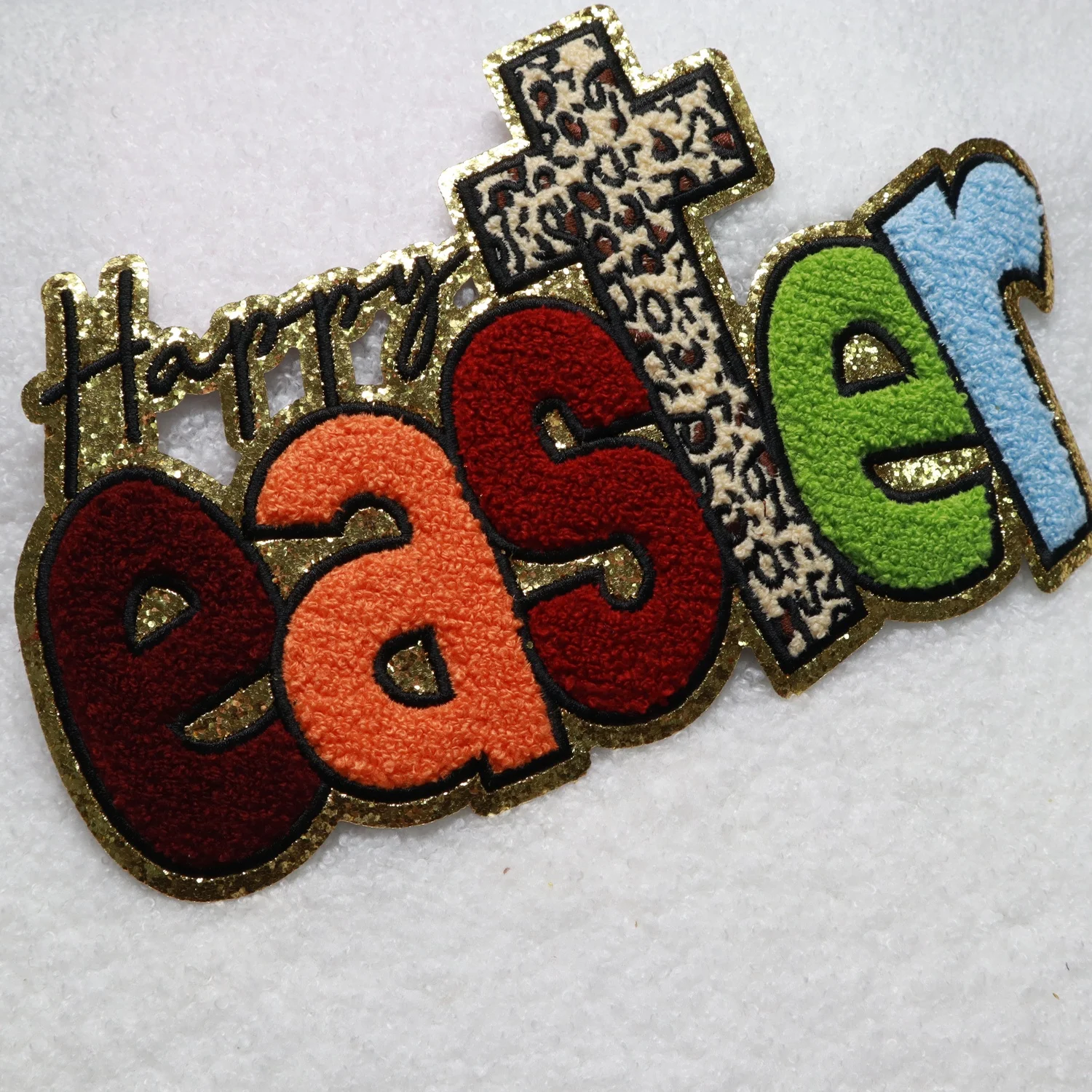 Wholesale Embroidered Large Logo Chenille Patches Easter Egg/Rabbit/Jesus Iron On Holiday Patches For Clothing