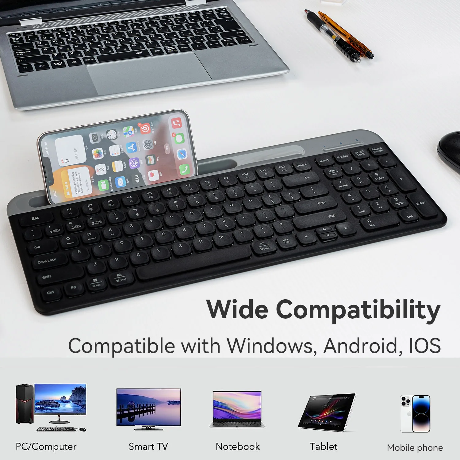 Colorful Wireless  Keyboard,  3 Bluetooth  Keyboard Retro Round Keycaps 105 Keys   Keyboard for PC Laptop Tablet