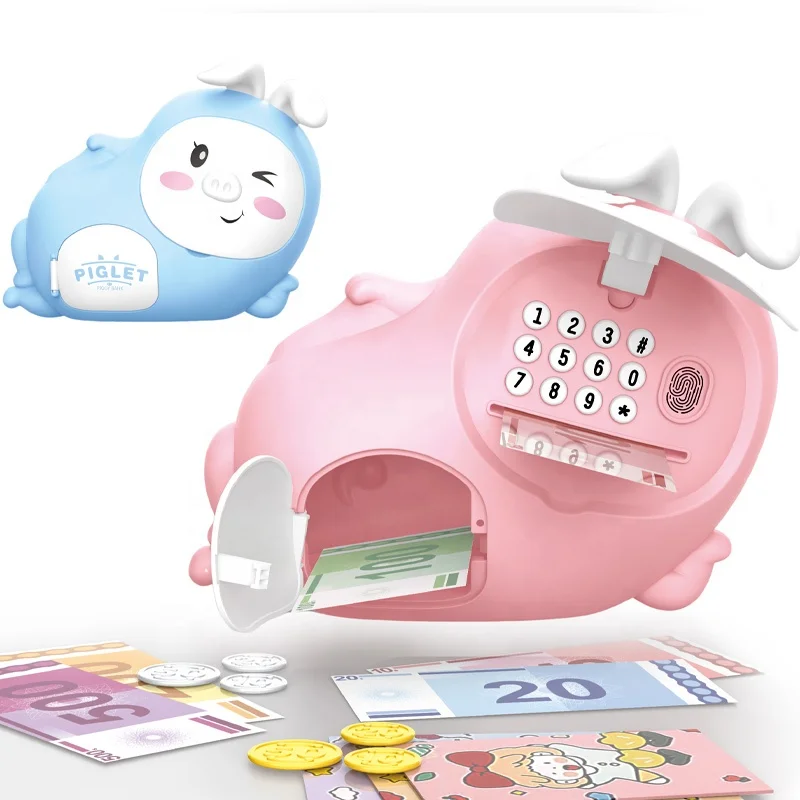 Custom music piggy bank toy cartoon pig money box 2 IN 1 fingerprint or password unlocking toy children coin bank