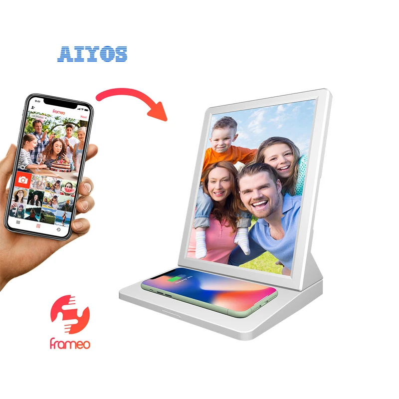 2021 New Aiyos LCD Player with Wireless Charger Android WiFi Digital Signage Display Fast Wireless Charing for Smart Phone