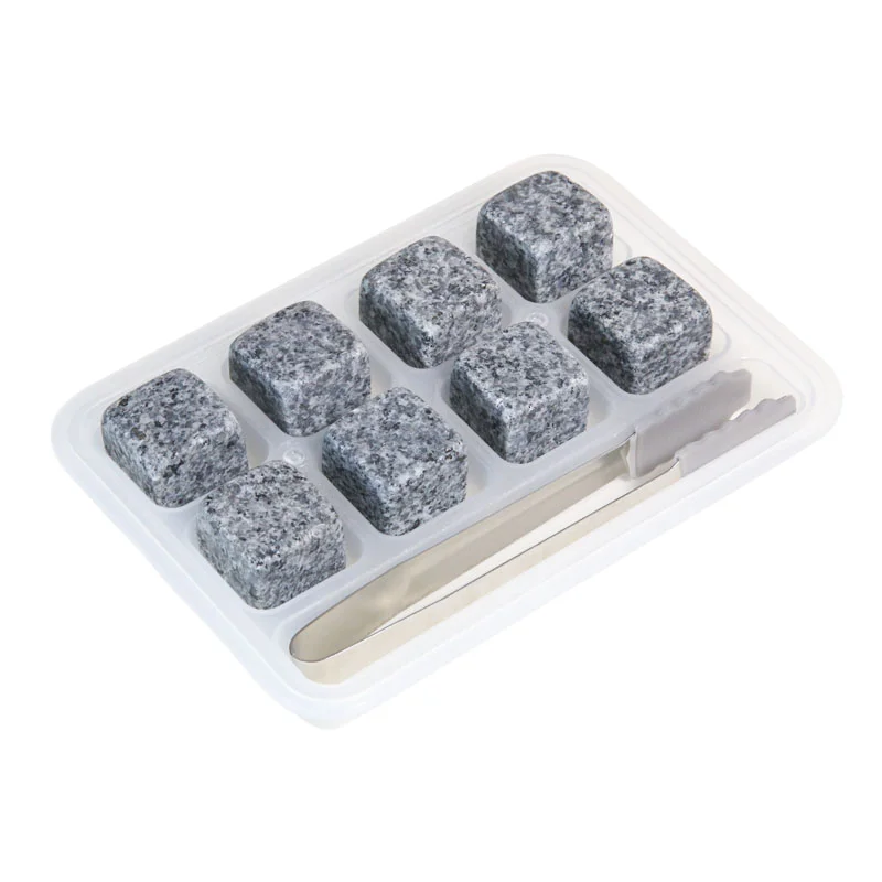 PP material Packing Box! Set Of 8 With Tong Stainless Steel Bar Wisky Chiller Stones Ice Gift For Men