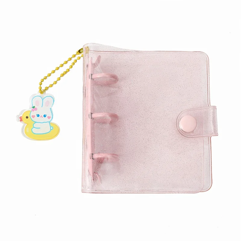 Glitter Binder Cover For Postcard Holder With Rabbit Pendant DIY Agenda Notebook Papeleria Kpop Photo Card Stationary