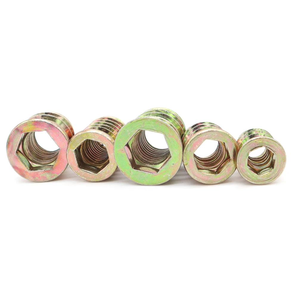 Furniture Wood Insert Nut Alloy Steel Yellow Zinc-Plated Thread Coupling and Bolt M8 for Wooden Products