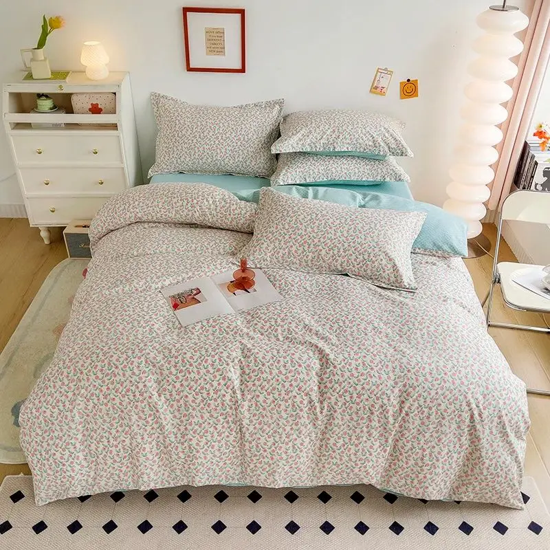 Stripe Duvet Covers Pillowcase 100% Cotton Quilts Blanket Flat Sheet With Comforter Bedding Set