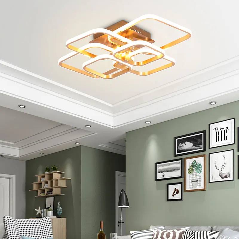 Modern Simple Living Room Bedroom Nordic Gold Luxury Square Led Ceiling