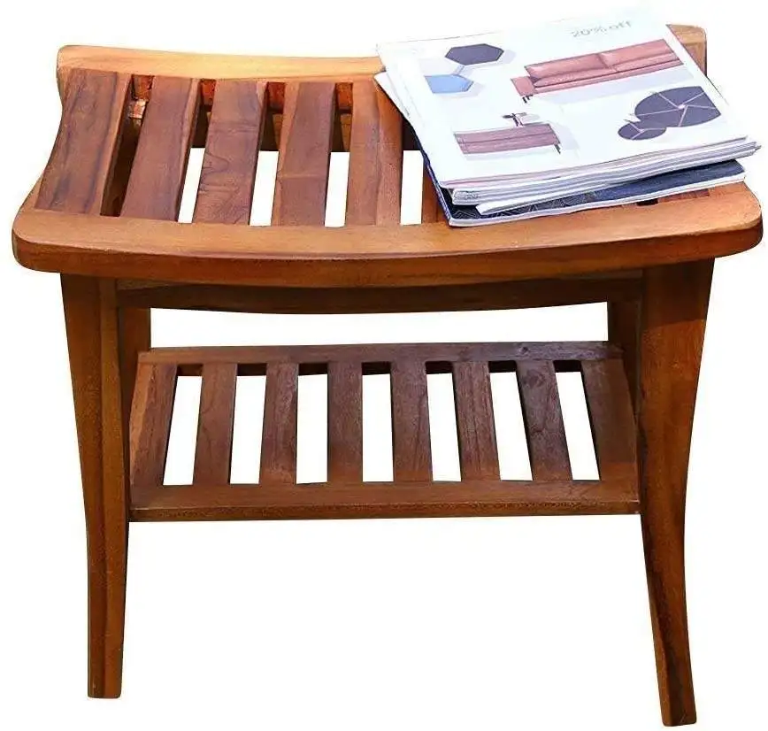 organizador de bano Teak Waterproof Wood Shower Bench Step Stool Set with Storage Shelf Bamboo Corner Shower Bench With handles
