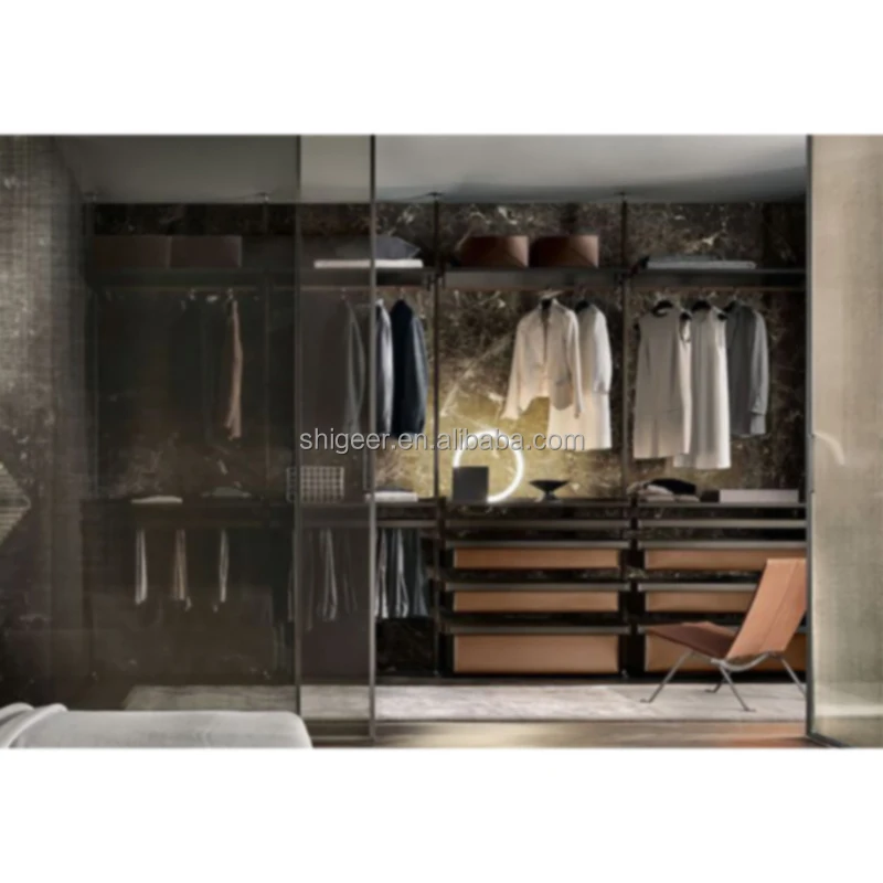 Plywood  wooden simple bedroom furniture wall closet sliding door wardrobes for sale