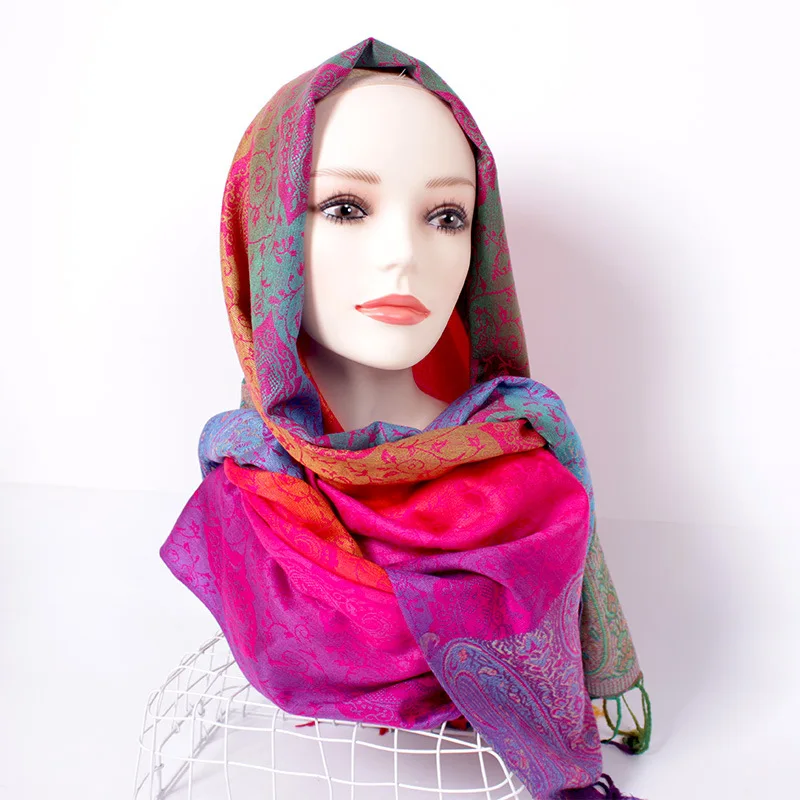 Ethnic Spring and autumn mix and match scarf dual-purpose Jacquard color cashew long scarf travel photo shawl