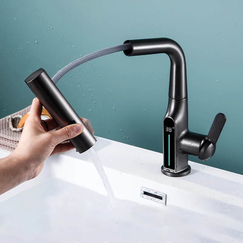 GEE-N Modern Brass Multi-Functional Led Display Waterfall Automatic Hydropower Intelligent Kitchen Faucet