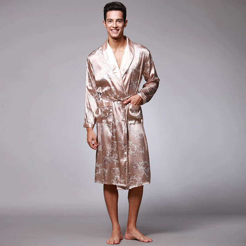 New Fashion Satin Home Men Pajamas Set Satin Men Sleepwear Party nightgown long sleeves household nightdress
