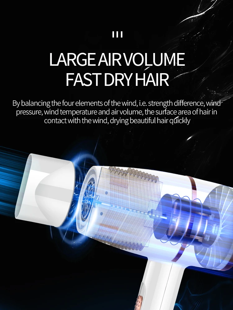 Wisdas NEW Design 1000W Professional Hair Dryer Travel Dryers Salon Powerful Blow Dryers with Diffuser