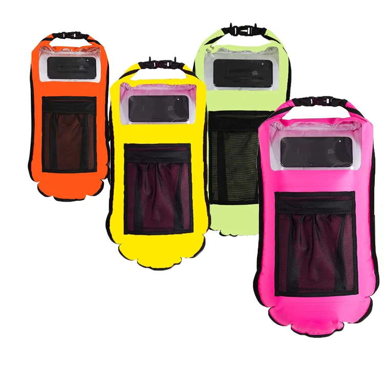 Neon Bright Color Tow Float Bubble 28liter Swimming Buoy Waterproof Dry Bag Backpack PVC Phone Protector For Open Water Swimming
