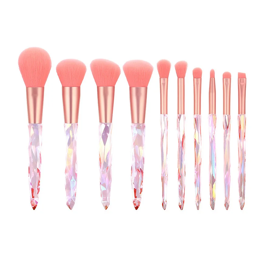 2022 Wholesale Custom Best Price Soft Vegan 10 pc Synthetic Pink Diamond Makeup Brush