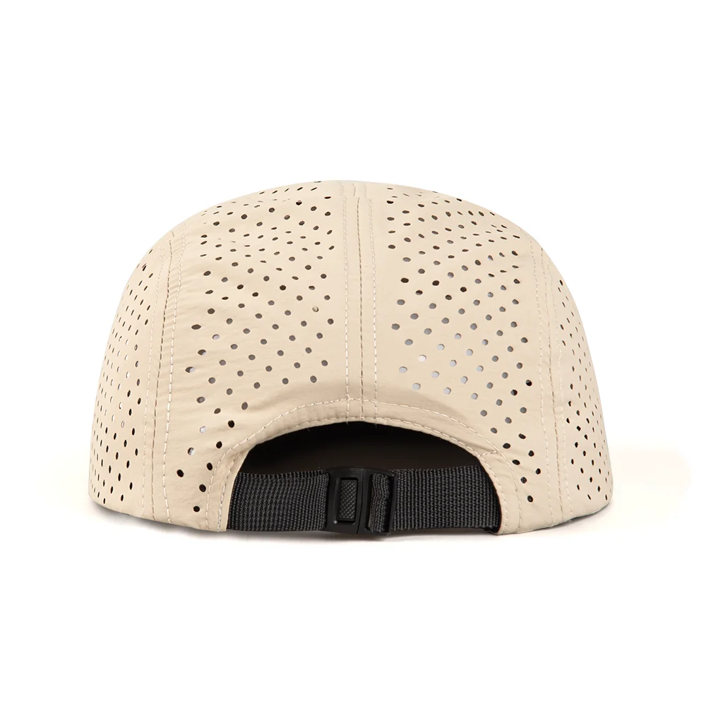 Wholesale Snapback Waterproof Running Hats Quick Dry Five Panel Camp Cap Laser Cut Perforated Sport Cap Nylon 5 Panel Caps