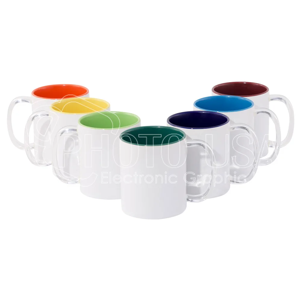 11 oz. Sublimation Blank Inside-Colored Ceramic Mug with Clear Glass Handle
