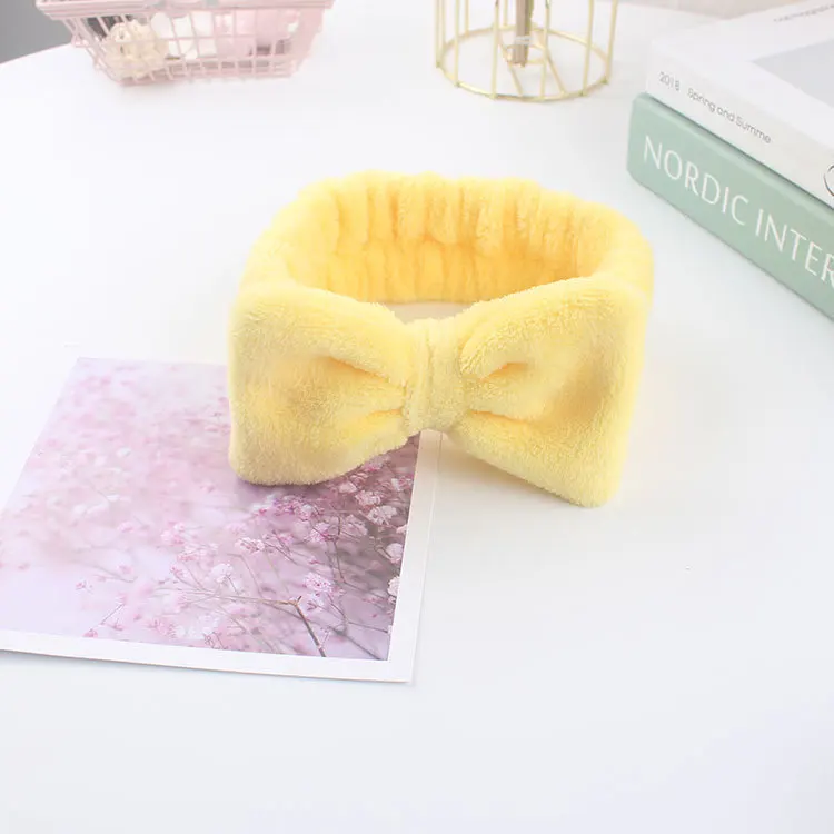 CHENGHE Wholesale solid color bowknot microfiber facial headband girl spa skincare hairband make up elastic headband for women