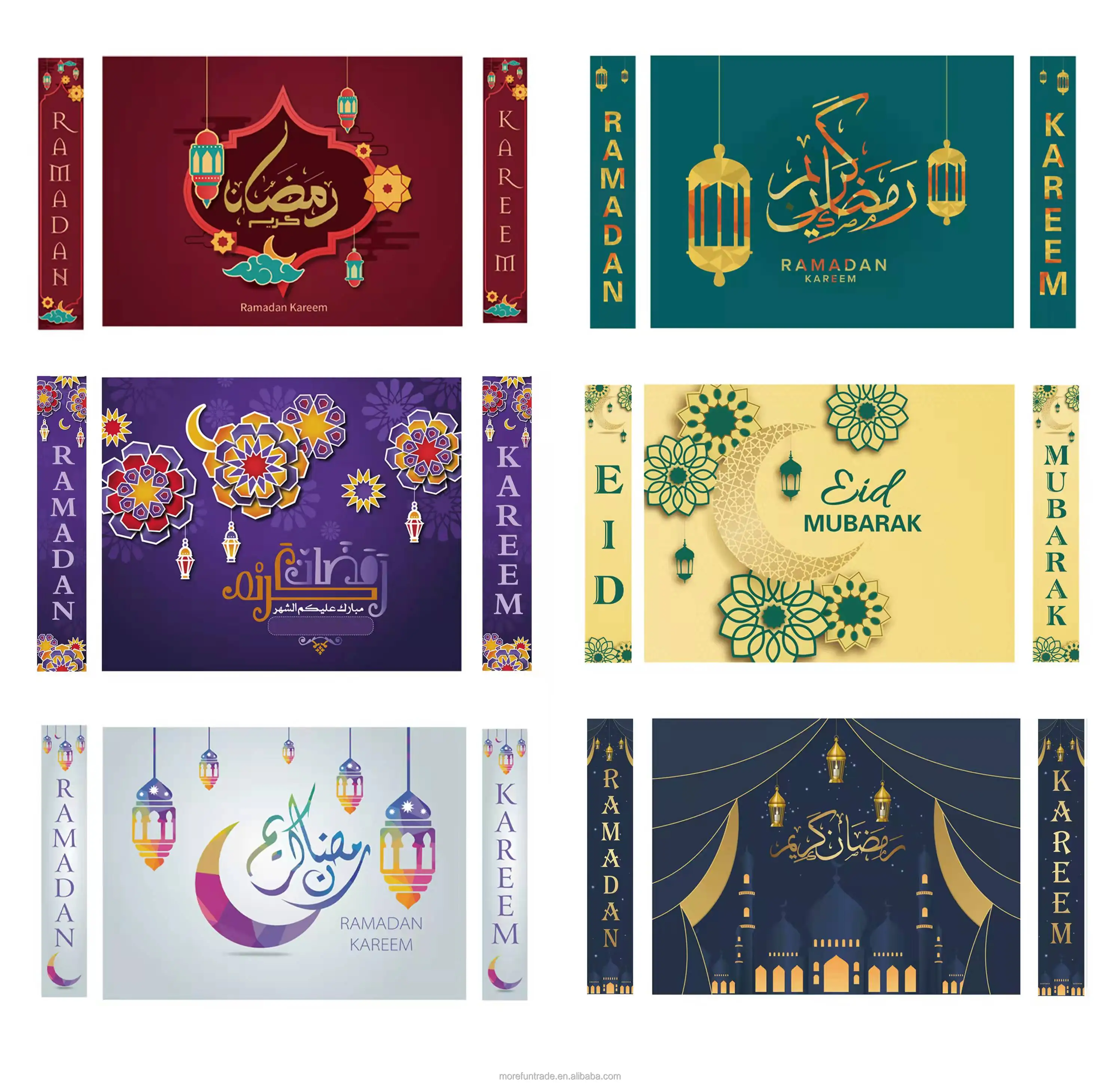Wholesale 2024 Ramadan Eid Mubarak Party Wall Decor Eid Mubarak Porch Sign Muslim Ramadan Backdrop Banner Photo Booth Poster