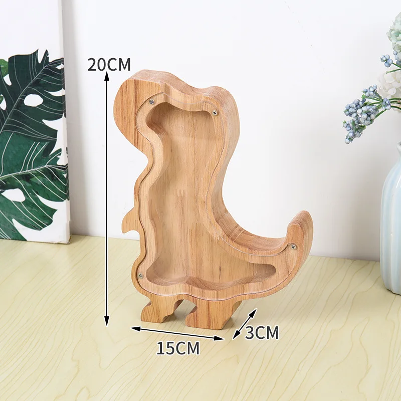 Cat Dog Dinosaur Animals Shaped Wooden Piggy Bank For Kids Children Large Coins