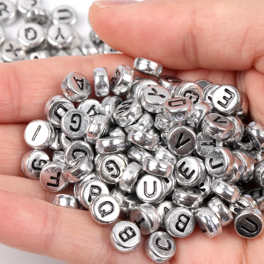 
4*7mm Alphabet Round Flat Loose Spacer Beads for Jewelry Making Handmade DIY Bracelets Gold Silver Acrylic Letter Beads 