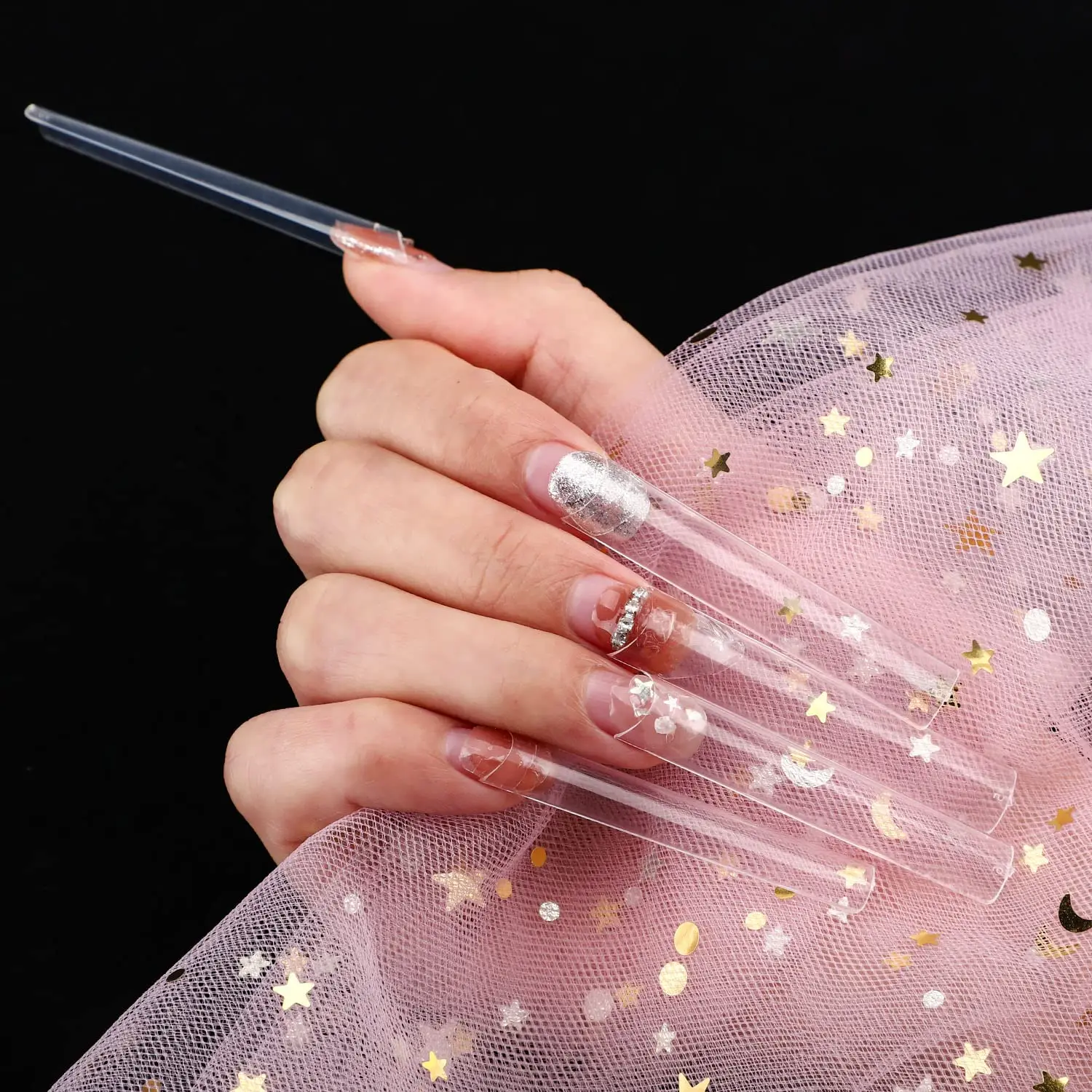 NO C Curve Long Nail Tips Square Straight False Nail Tips Design Acrylic Finger Technology Wholesale Price 500 Pcs Nail Tips