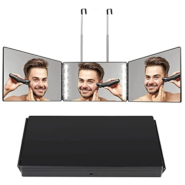 Self Hair Cutting Rechargeable LED light 3 Way Mirror