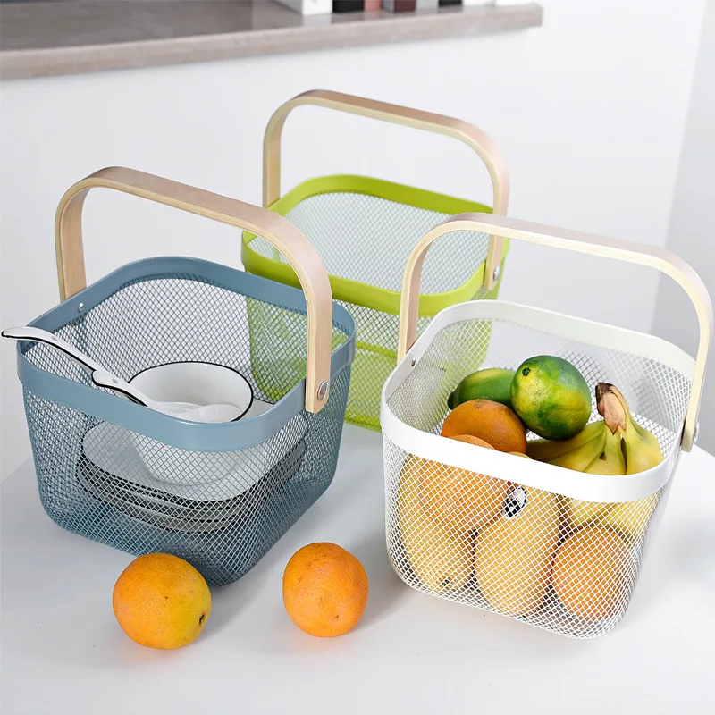 Home kitchen bathroom iron hand portable fruit and vegetable drain basket storage basket