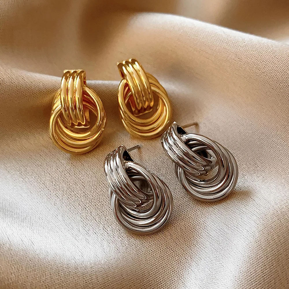 2024 Wholesale New Geometric Multi-Layer Earrings 18K Gold Plated Vintage Pendant Earrings Jewelry