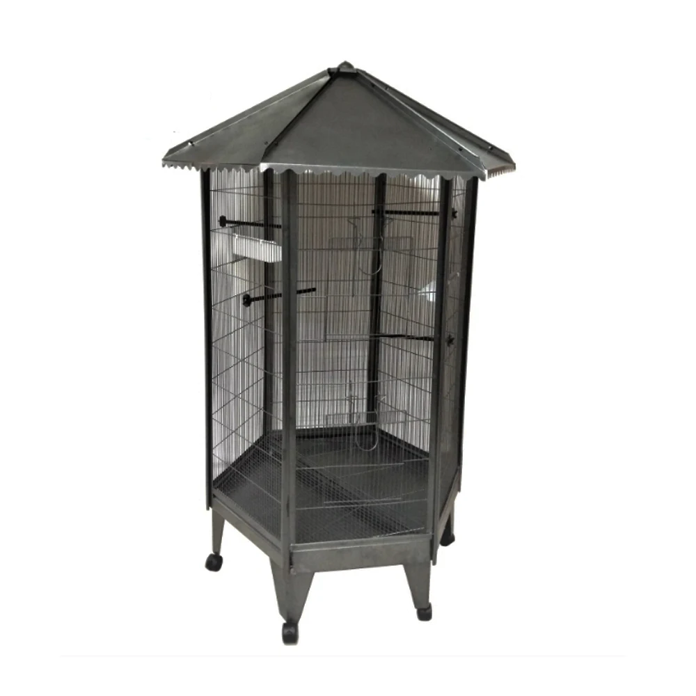 Customized Large Outdoor Wrought Iron Hexagon Bird Cage Pet House Parrot Canary Birds Aviary Outdoor For Flying Animals