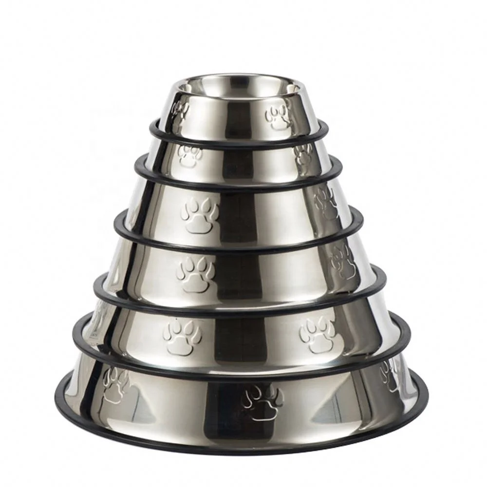 Non slip stainless steel pet bowl paw print cat bowl dog feeder silicone mat fot pet bowls