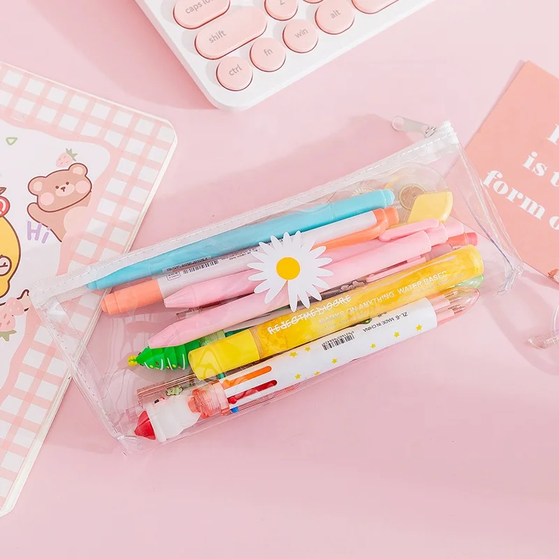 Clear daisy printing pencil case eco-friendly zipper custom print transparent pvc pencil case