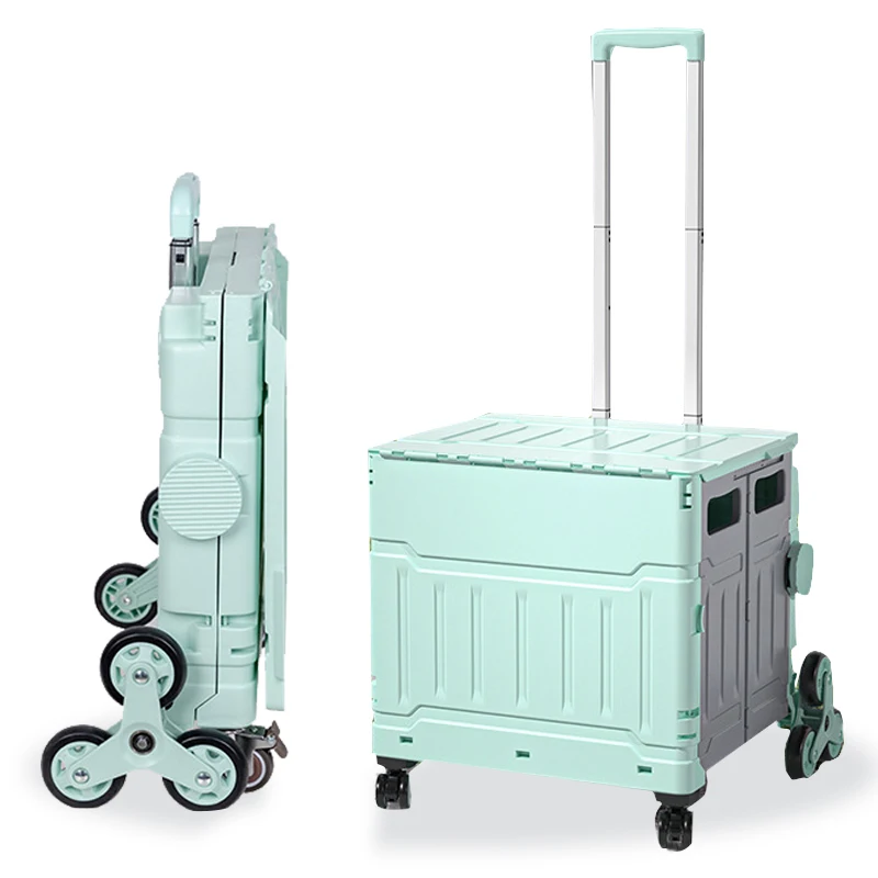 Wholesale Eight-wheel Foldable Supermarket Trolley Multipurpose Folding Plastic Grocery mini Shopping Cart