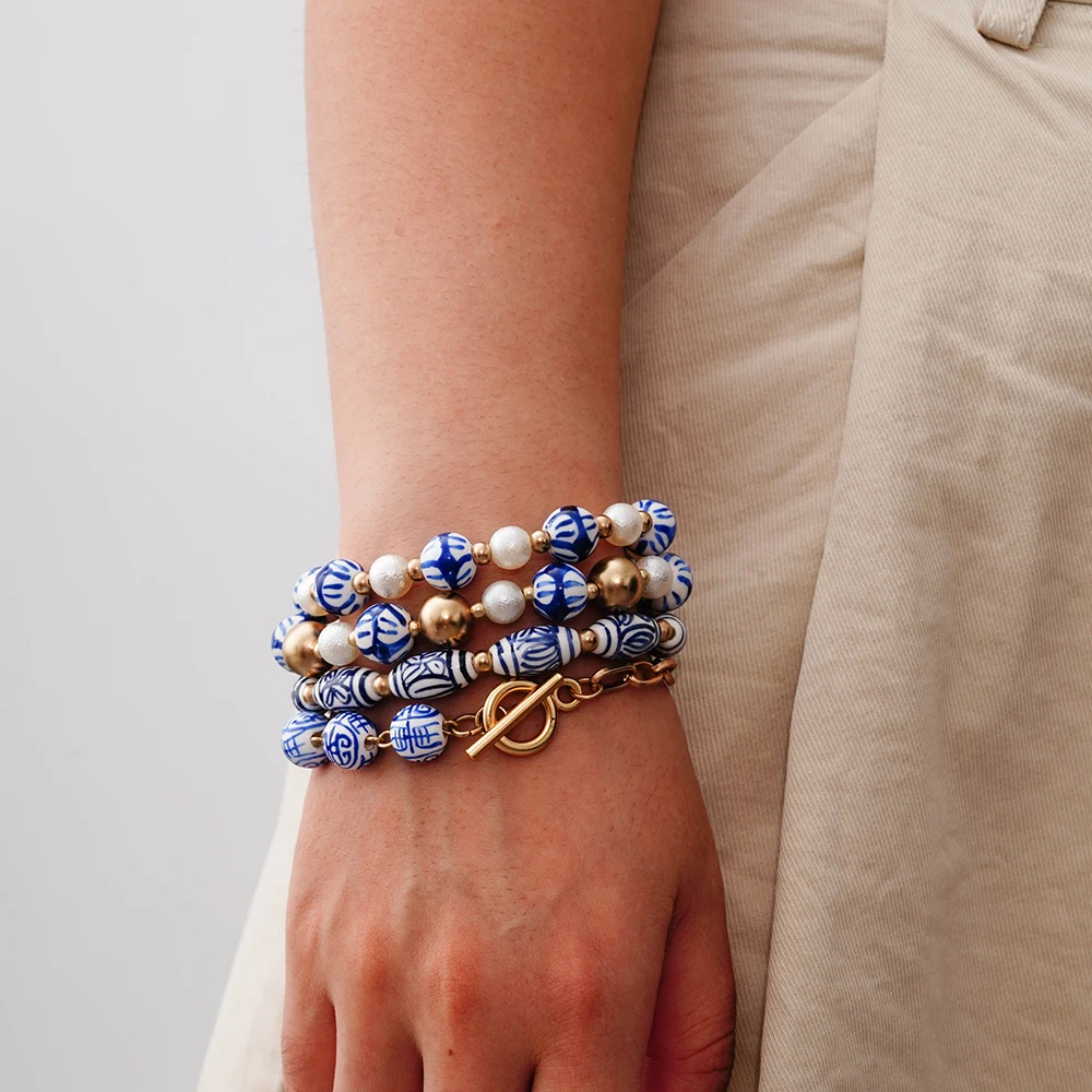 2024 European and American fashion bracelet set custom handmade ceramic bead bracelet set