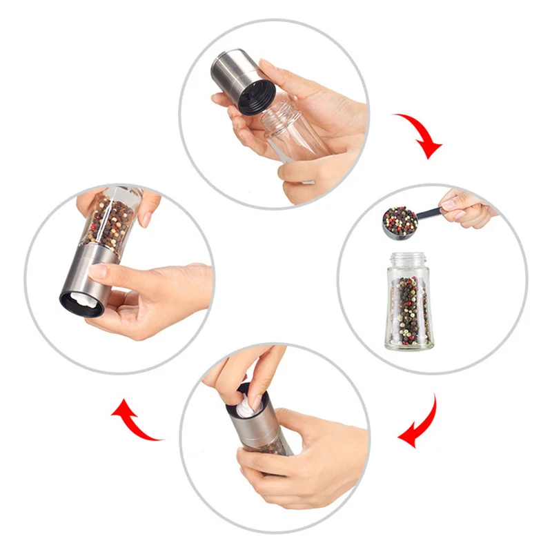 Custom Logo Kitchen Glass Salt Shaker Spice Mills Jar Salt And Pepper Grinder