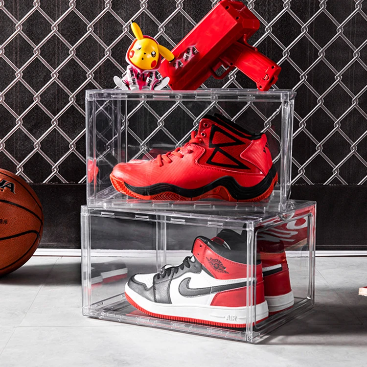 Amazon Hot Sell Plastic Clear Sneaker Drop Front Shoe Box Organizer Transparent Shoe Storage