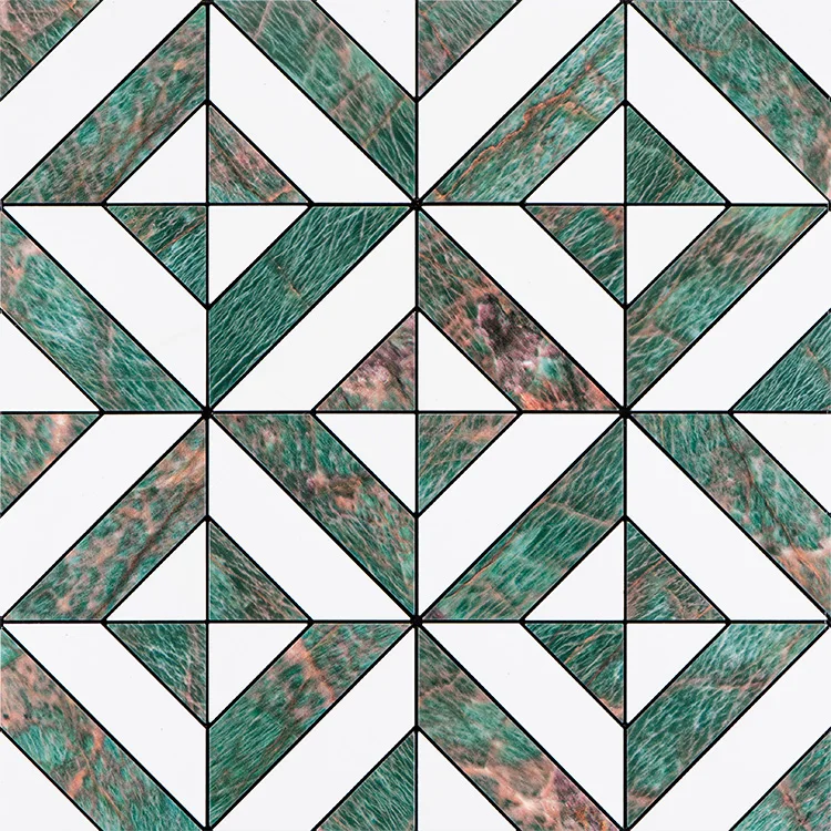 Квартира квадратная каменная текстурированная стена Backsplash Водонепроницаемая зеленая белая мозаика для гостиной