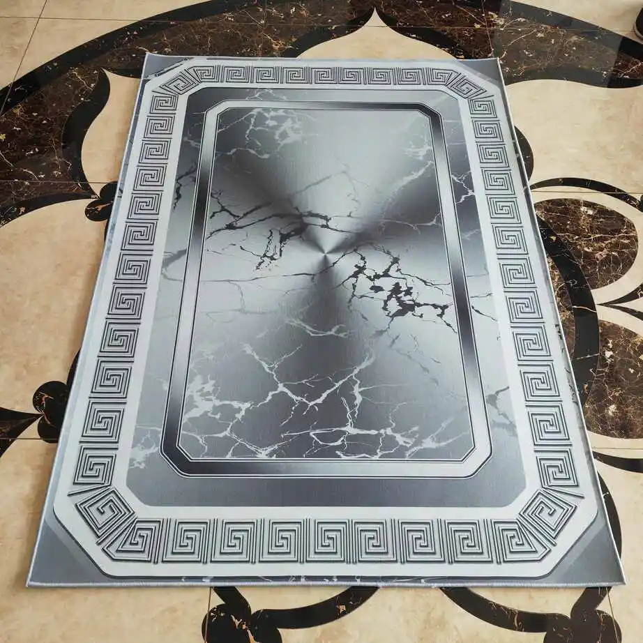 3d printed Home Decor Polyester Greek Border Rug Black Marble Rug Pattern Rug