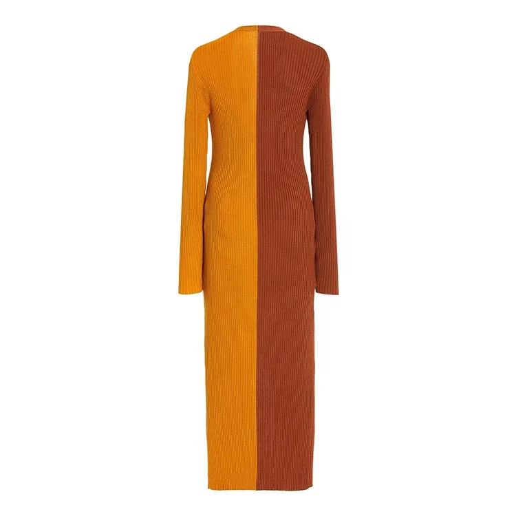 2022 оптовая продажа с фабрики темперамент пригородных одинакового цвета с v-образным вырезом с длинными рукавами на пуговицах с высокой талией на резинке вязаное платье