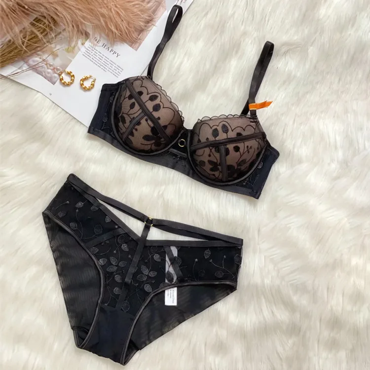 Cheap price high quality women lingerie set lace bra & brief set hollow lace small print adjustable bra set bra