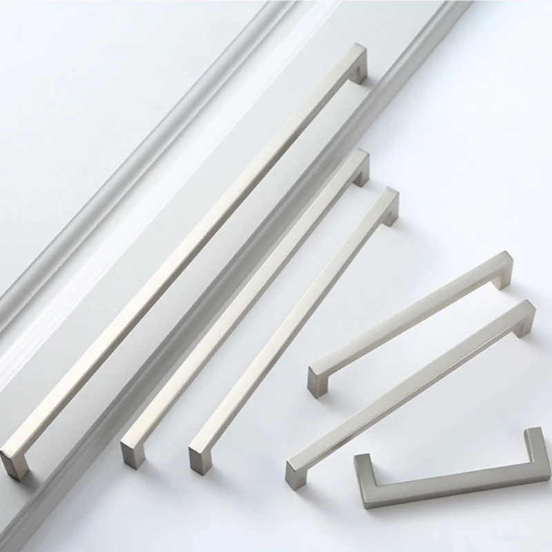 Luxury Square Cabinet Handles Zamak Alloy Brushed Finish for Bedroom Gym Kitchen Home Closets-Sold in Factory