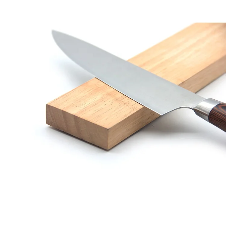 Hot Sale 14 Inch Eco friendly Bamboo Rubber Wood Magnetic Knife Block Magnetic Knife Strip with Stainless Steel Back Bracket