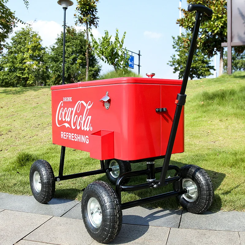 80L Trolley Rolling Retro Style Metal Bucket Incubator Portable Outdoor Camping Fishing Picnic Drink Insulated Ice Box