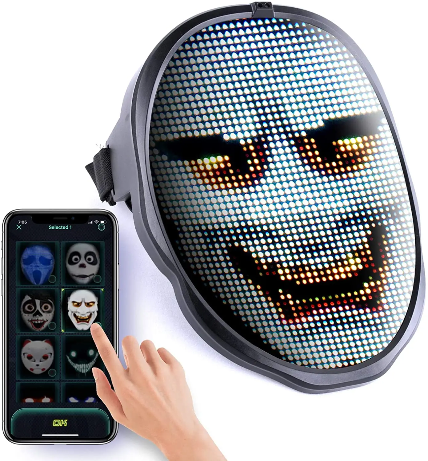 СВЕТОДИОДНАЯ программируемая меняющая Полнолицевая маска bluetooth светодиодная сияющая диско для лица