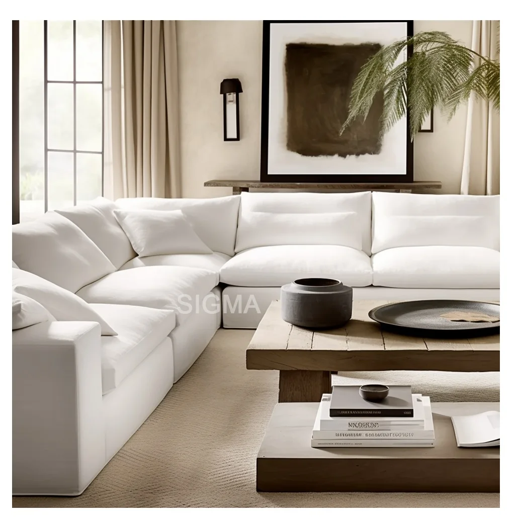 Hotel sectional cloud sofa individual seat living room sofa set indoor furniture sets down fill feather soft leather sofas