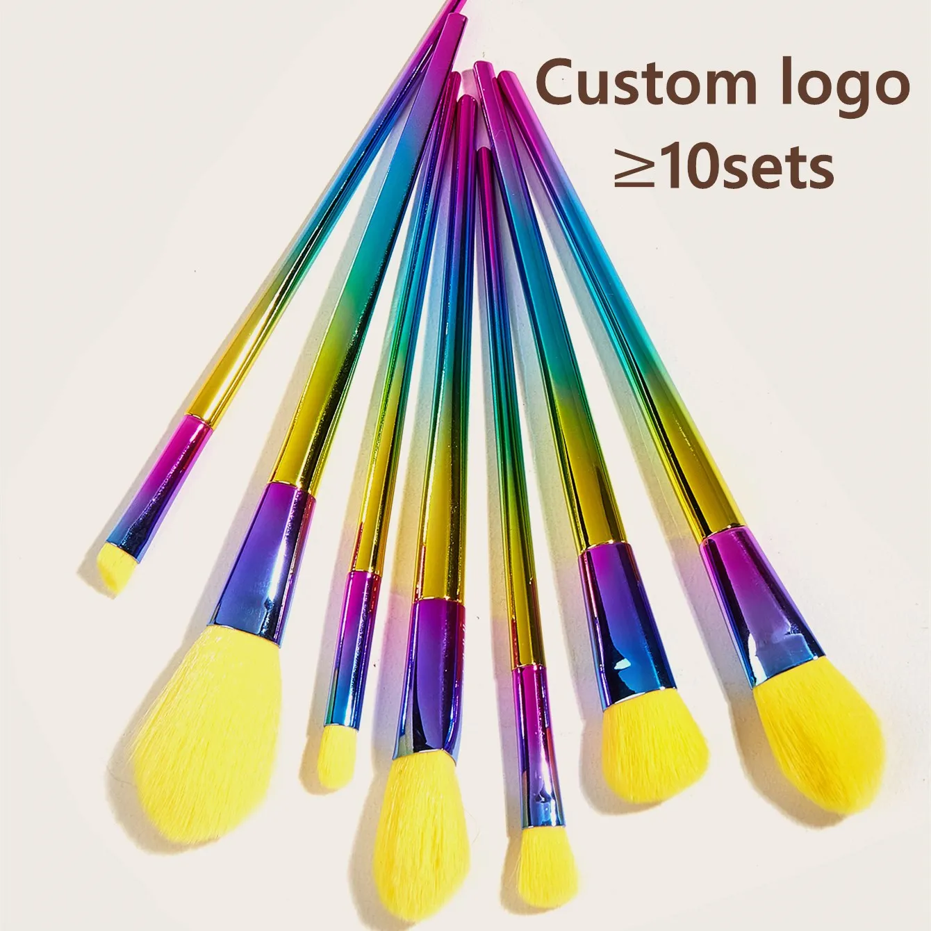 7pcs private label yellow makeup brushes colorful nylon hair high quality makeup tools for women beauty