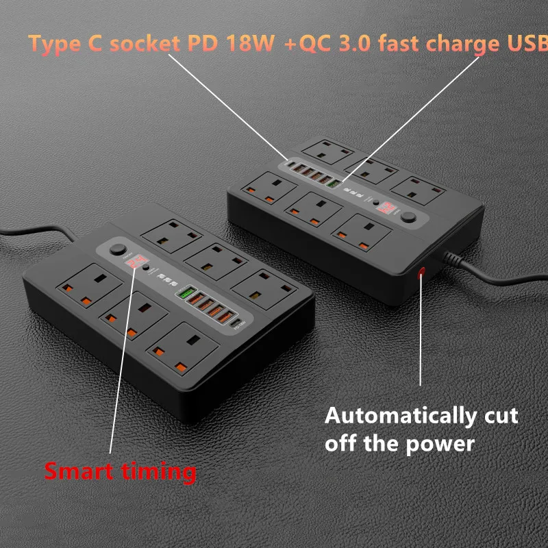 Новое Трендовое универсальное умное зарядное устройство USB C удлинитель настенная розетка для Великобритании штепсельная вилка QC 3 0 PD 18 Вт 6 розеток