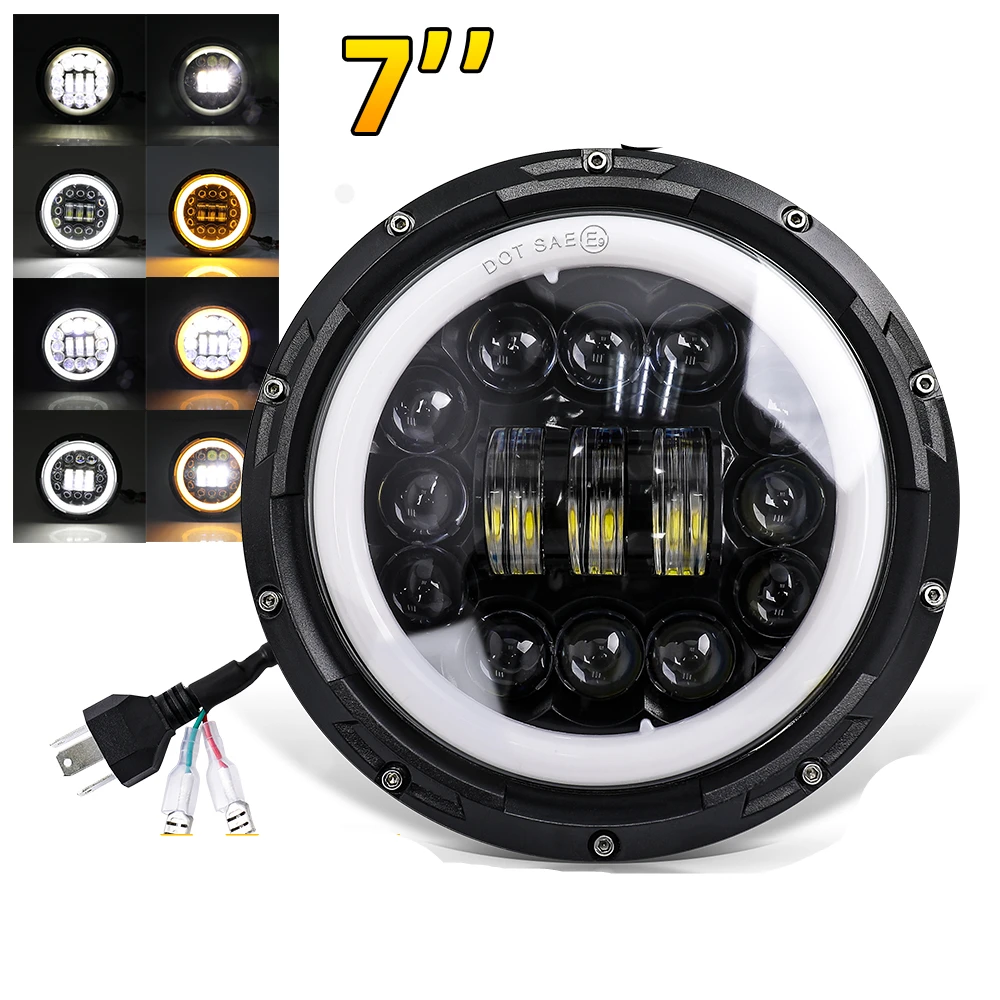 
Car accessories High Low Beam Round Led Headlight Square Offroad Truck Angel Eyes 75W 7inch Led Headlight 