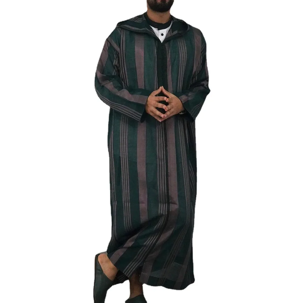 Islamic Men Kaftan Hooded Robe Linen Loungewear zipper hoodies Long Dress Muslim Maxi Shirt Thobe Clothing
