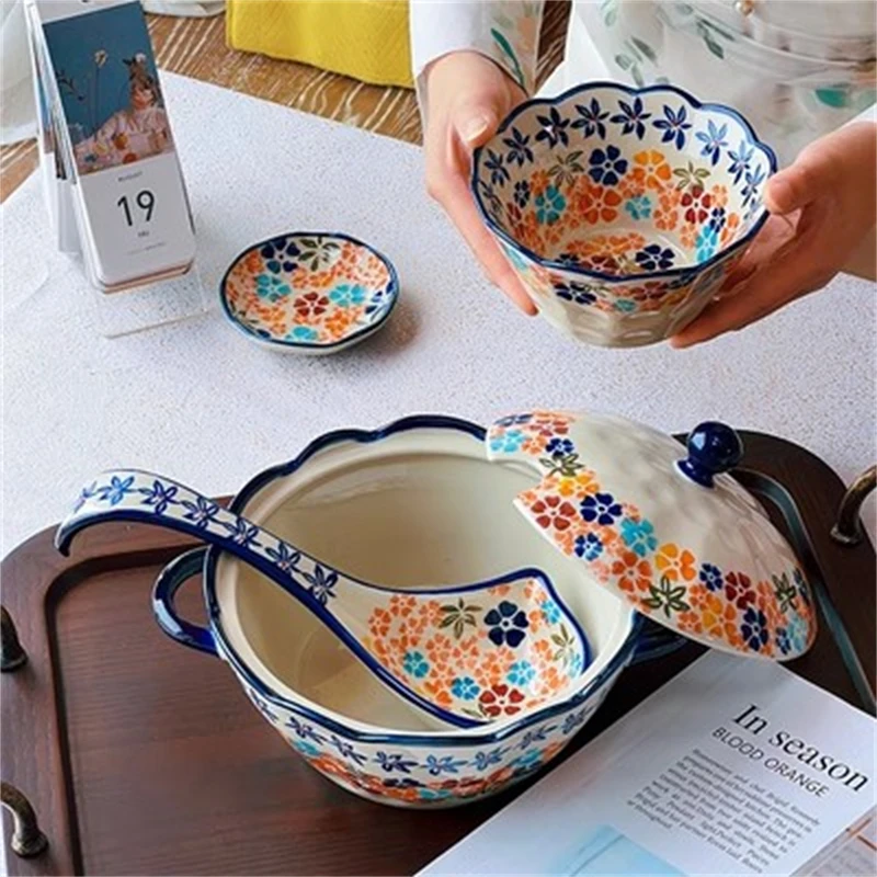 Polish Ceramic Creative Bowl Plate Home 2023 New Tableware Fish Plate Rice Bowl Soup Bowl With Two Handles Big Soup Pot