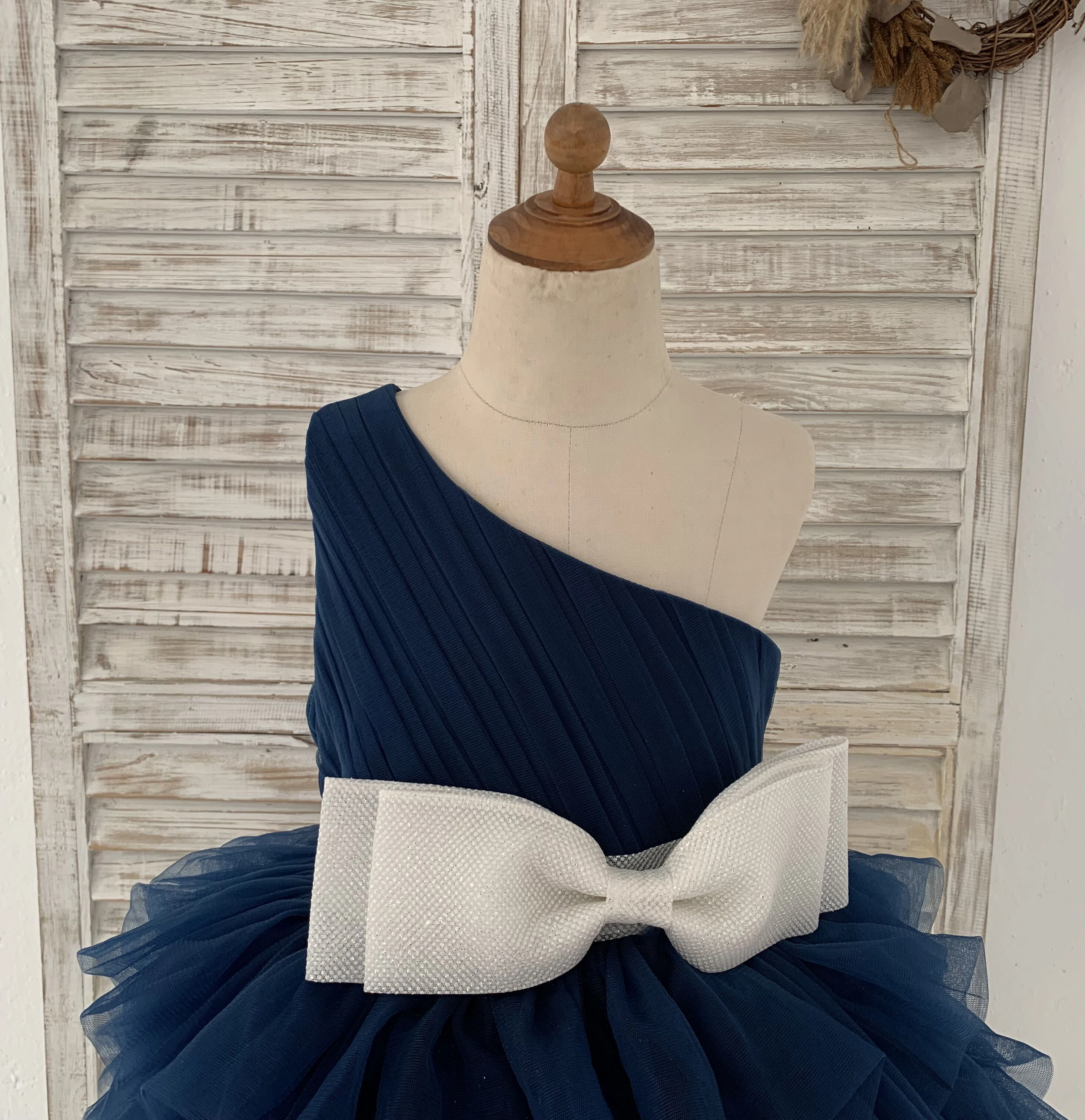 One Shoulder Cupcake Tulle Wedding Flower Girl Dress Kids Birthday Party Dress